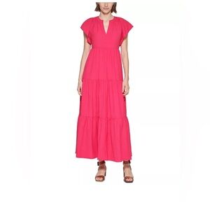 Calvin Klein Pink Tiered Ruffled Maxi Dress